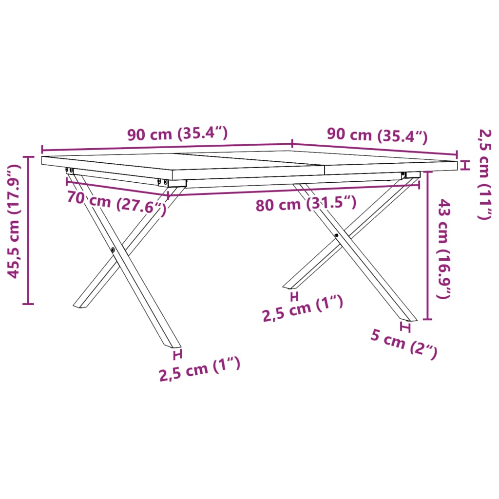 Coffee Table X-Frame 90x90x45.5 cm Solid Wood Pine and Steel