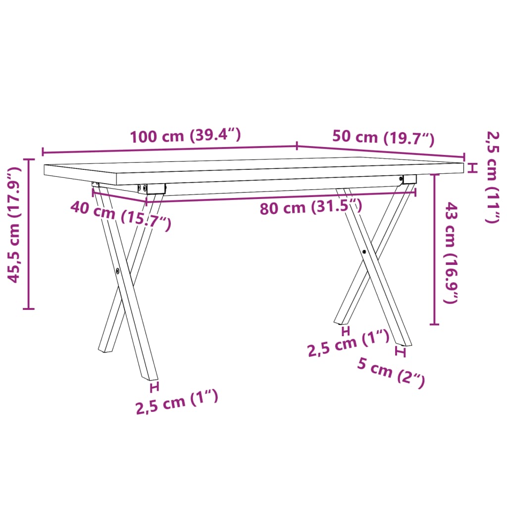 Coffee Table X-Frame 100x50x45.5 cm Solid Wood Pine and Steel