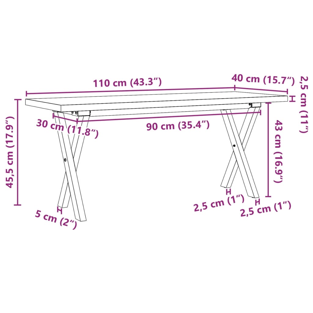 Coffee Table X-Frame 110x40x45.5 cm Solid Wood Pine and Steel