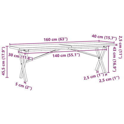 Coffee Table X-Frame 160x40x45.5 cm Solid Wood Pine and Steel