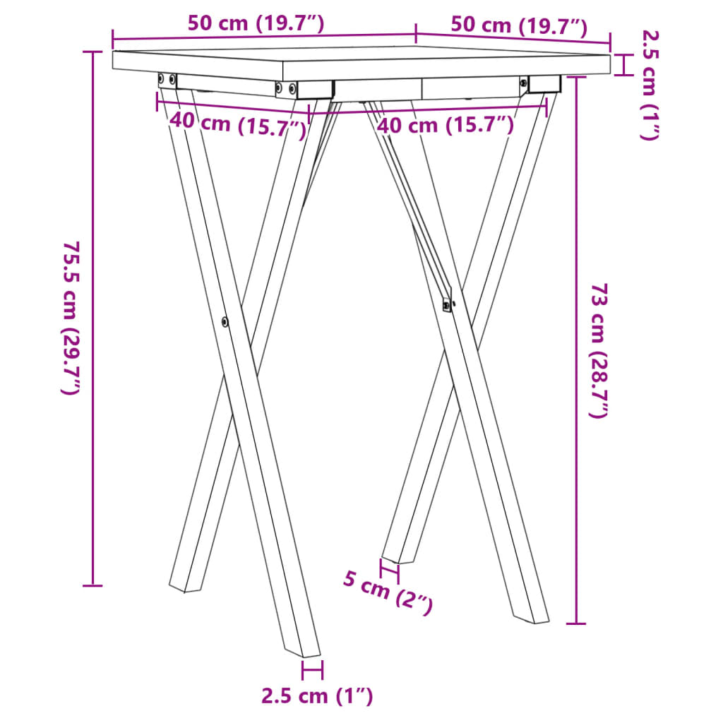 Dining Table X-Frame 50x50x75.5 cm Solid Wood Pine and Steel