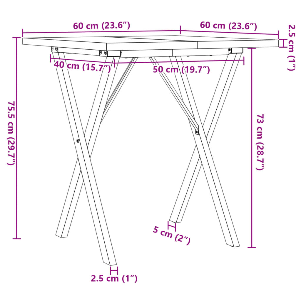 Dining Table X-Frame 60x60x75.5 cm Solid Wood Pine and Steel