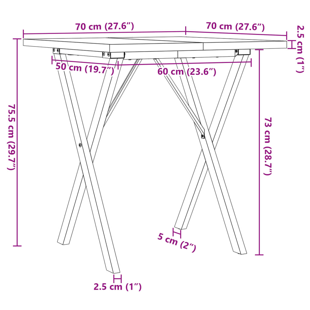 Dining Table X-Frame 70x70x75.5 cm Solid Wood Pine and Steel