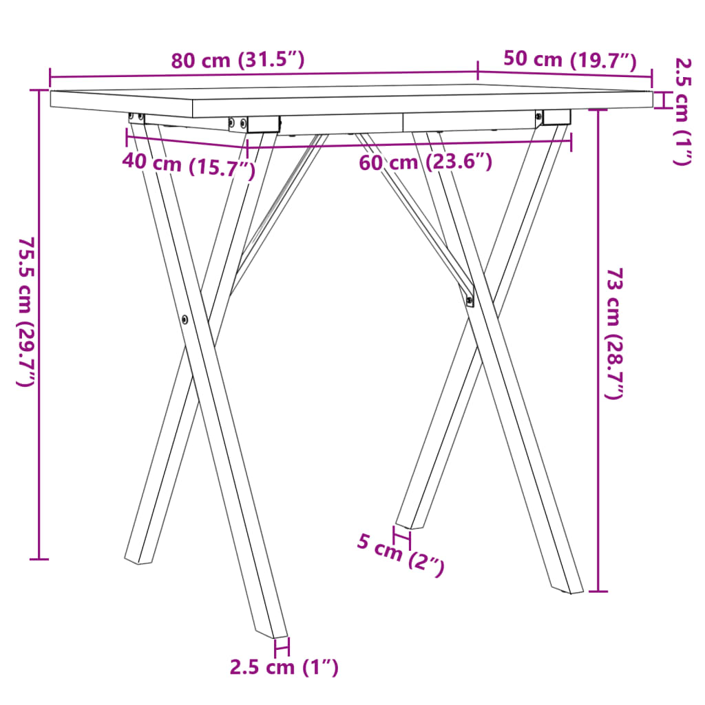 Dining Table X-Frame 80x50x75.5 cm Solid Wood Pine and Steel