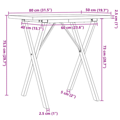 Dining Table X-Frame 80x50x75.5 cm Solid Wood Pine and Steel