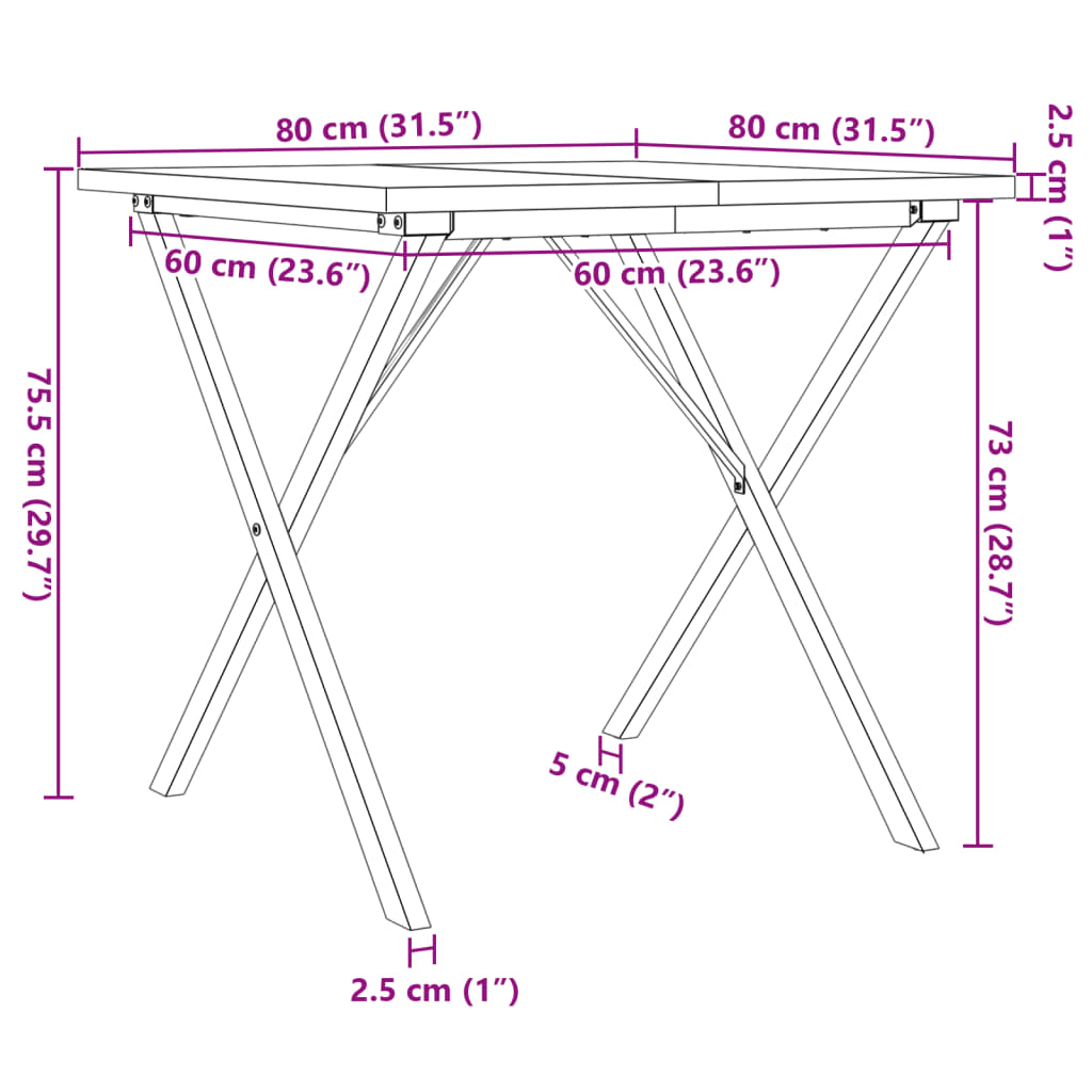 Dining Table X-Frame 80x80x75.5 cm Solid Wood Pine and Steel