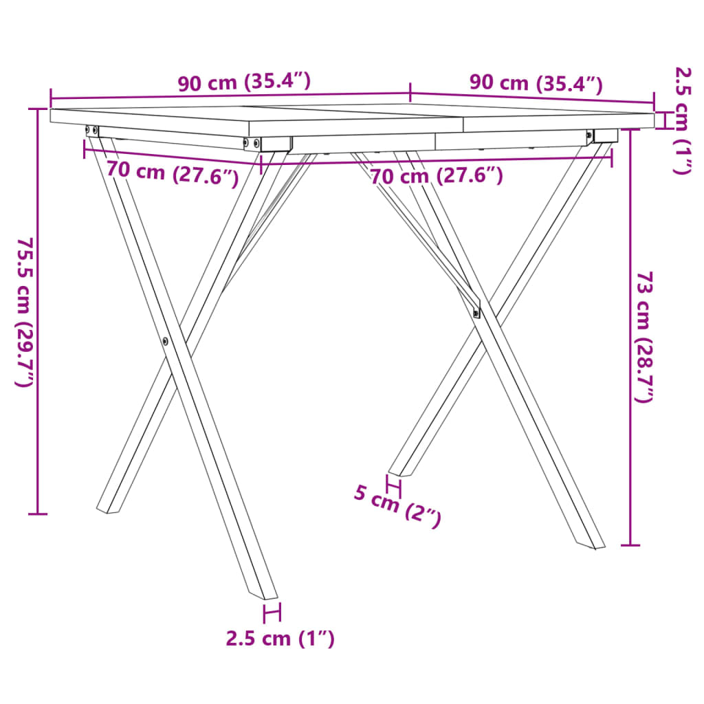 Dining Table X-Frame 90x90x75.5 cm Solid Wood Pine and Steel