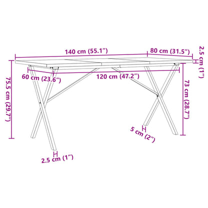 Dining Table X-Frame 140x80x75.5 cm Solid Wood Pine and Steel