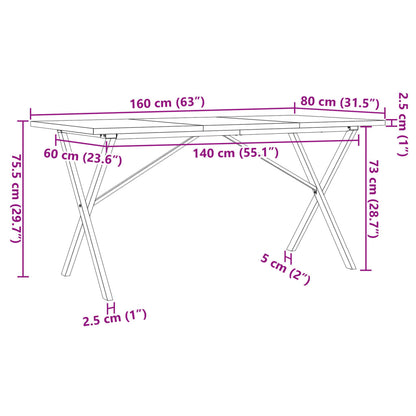 Dining Table X-Frame 160x80x75.5 cm Solid Wood Pine and Steel