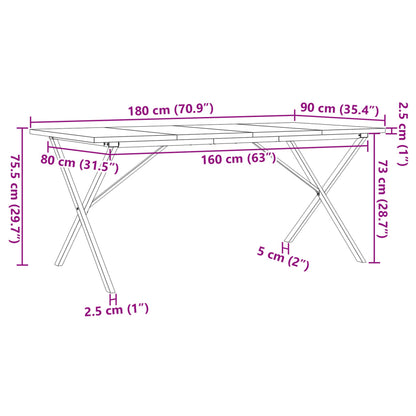 Dining Table X-Frame 180x90x75.5 cm Solid Wood Pine and Steel