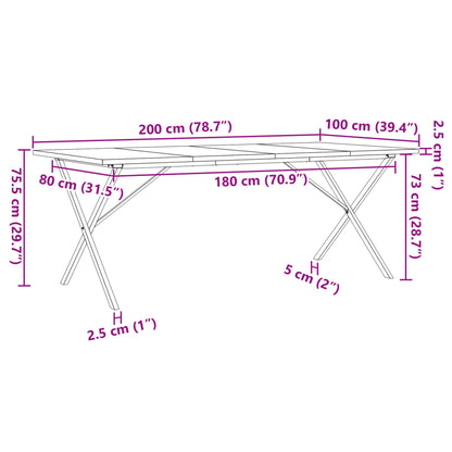 Dining Table X-Frame 200x100x75.5 cm Solid Wood Pine and Steel