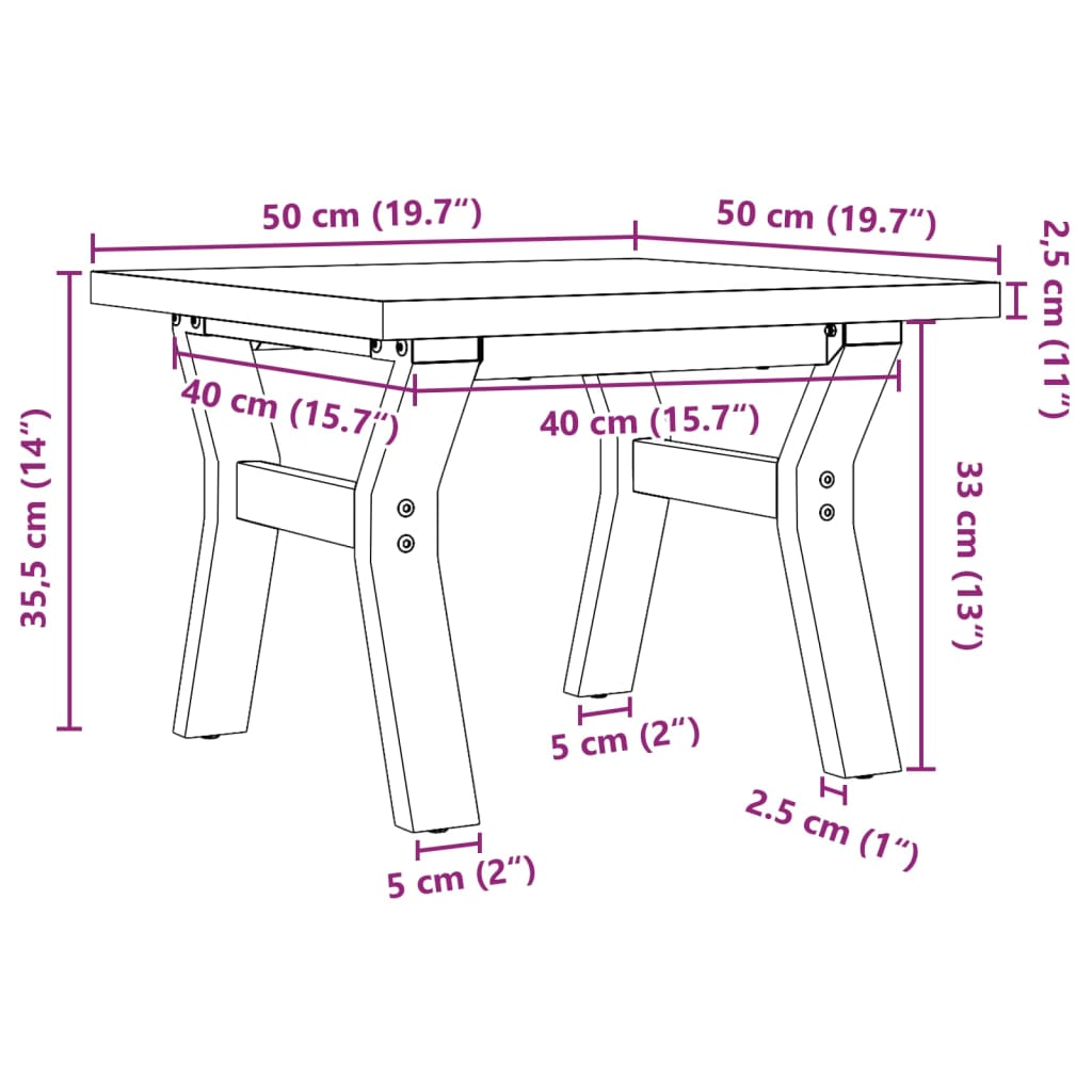 Coffee Table Y-Frame 50x50x35.5 cm Solid Wood Pine and Steel