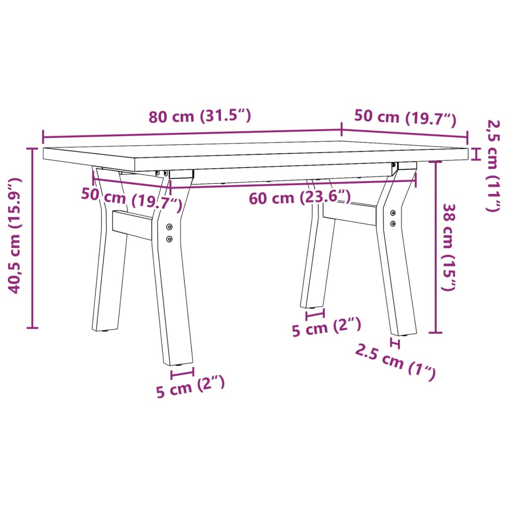 Coffee Table Y-Frame 80x50x40.5 cm Solid Wood Pine and Steel