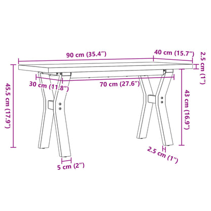 Coffee Table Y-Frame 90x40x45.5 cm Solid Wood Pine and Steel