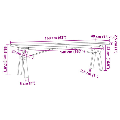 Coffee Table Y-Frame 160x40x45.5 cm Solid Wood Pine and Steel