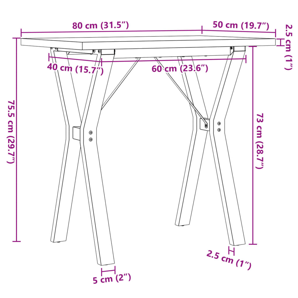 Dining Table Y-Frame 80x50x75.5 cm Solid Wood Pine and Steel