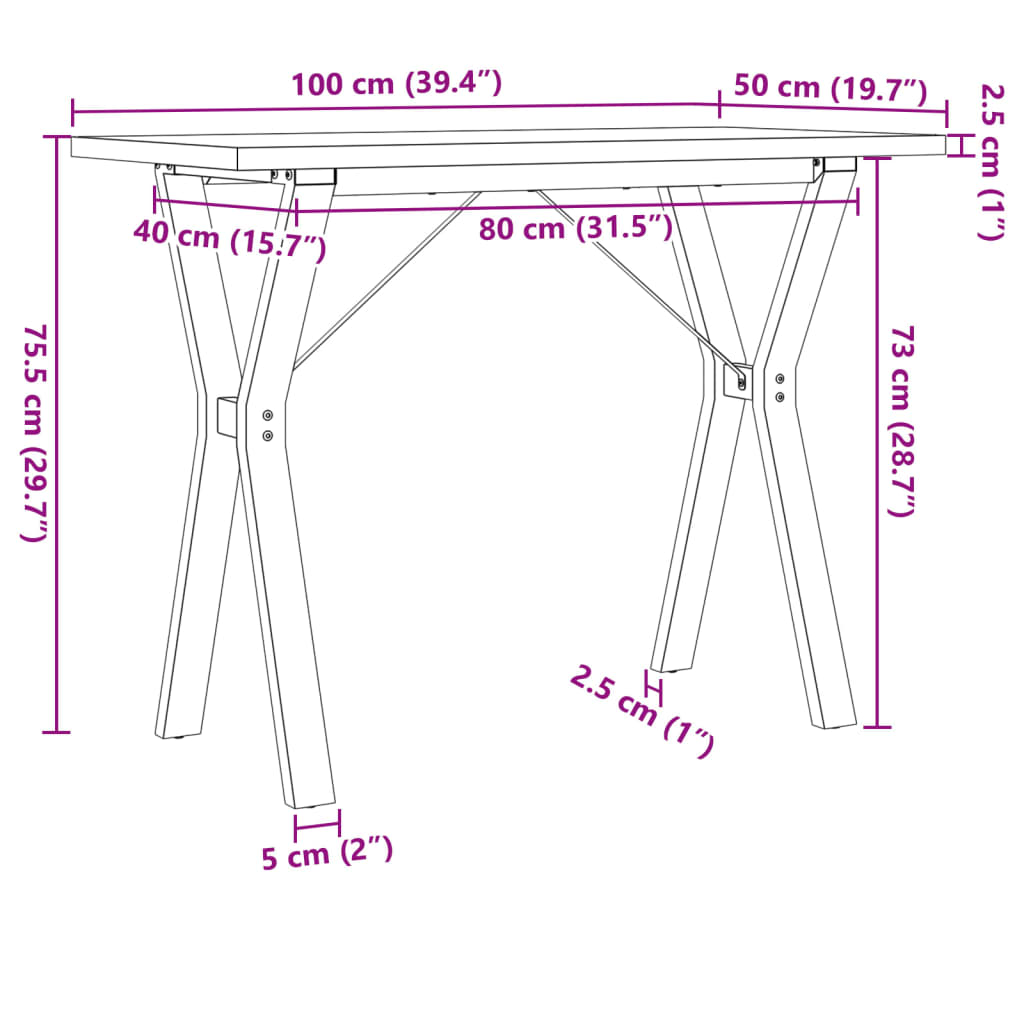 Dining Table Y-Frame 100x50x75.5 cm Solid Wood Pine and Steel