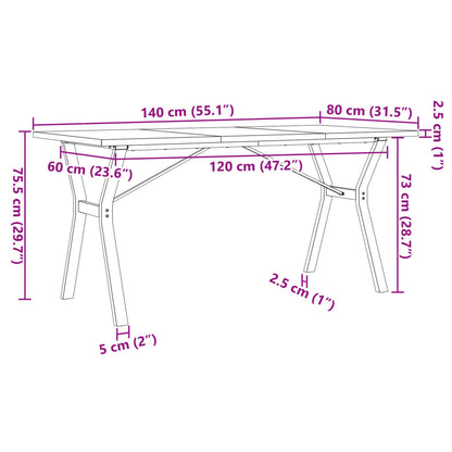 Dining Table Y-Frame 140x80x75.5 cm Solid Wood Pine and Steel