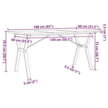 Dining Table Y-Frame 160x80x75.5 cm Solid Wood Pine and Steel