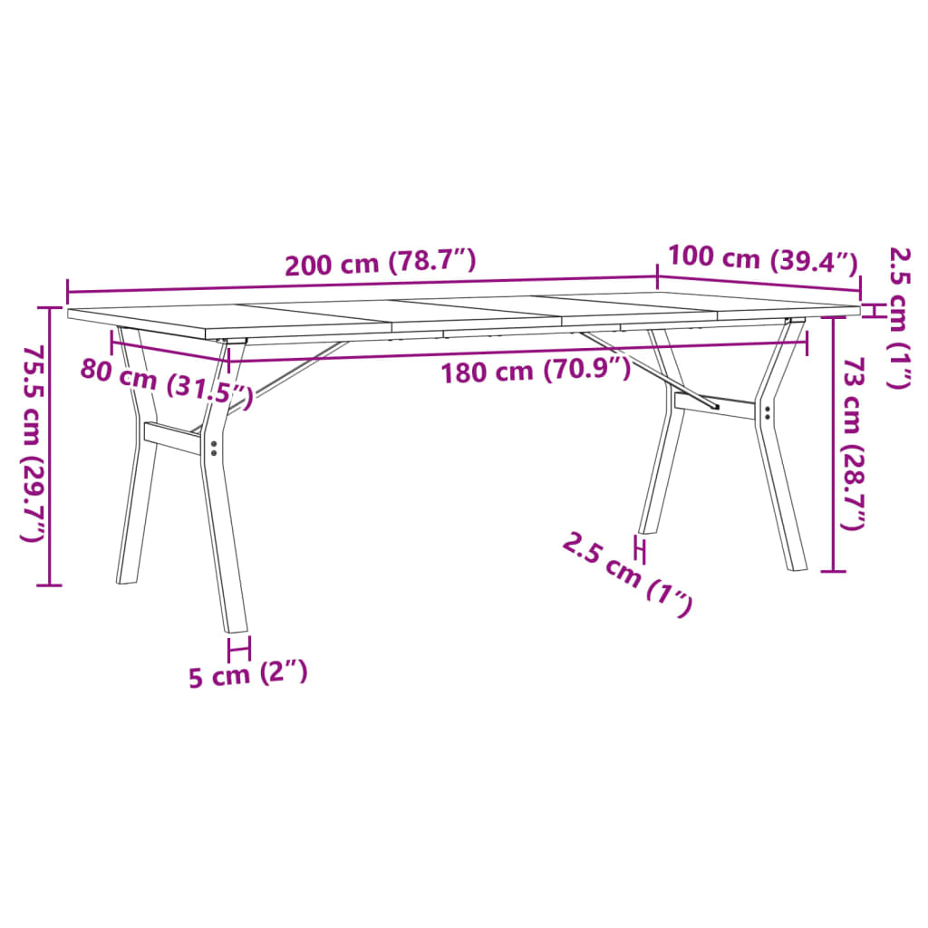 Dining Table Y-Frame 200x100x75.5 cm Solid Wood Pine and Steel