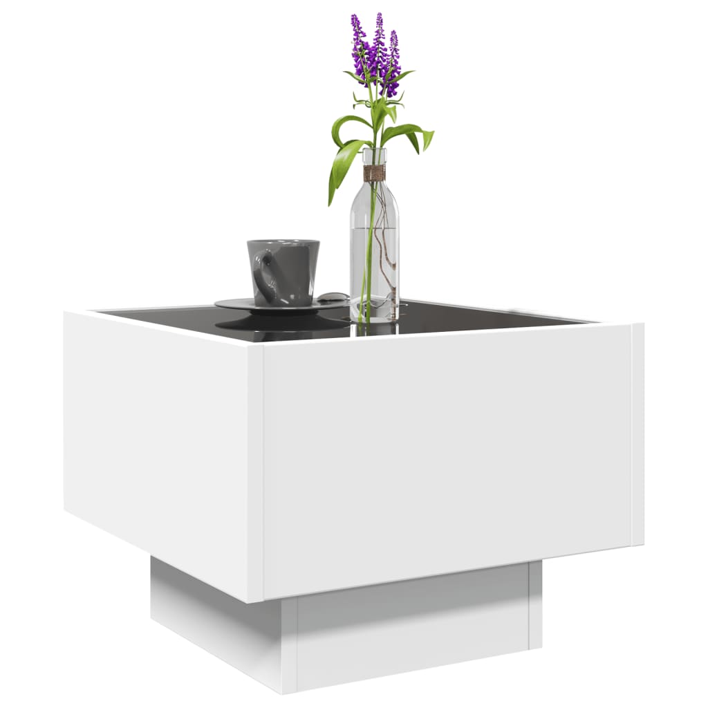 Side Table with LED White 40x40x30 cm Engineered Wood