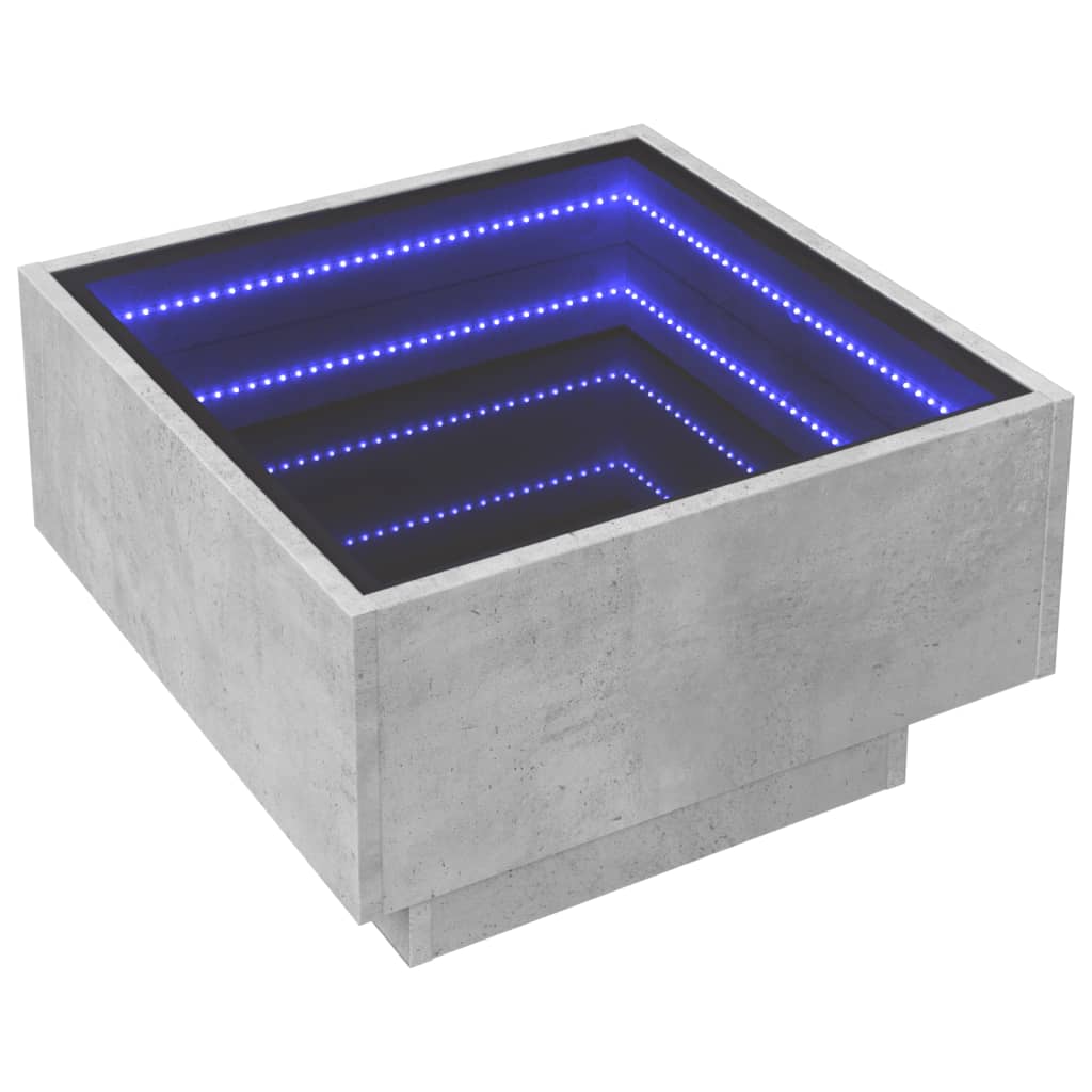 Coffee Table with LED Concrete Grey 50x50x30 cm Engineered Wood