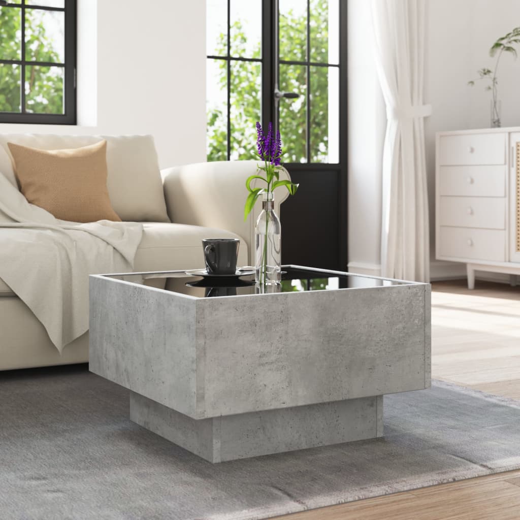 Coffee Table with LED Concrete Grey 50x50x30 cm Engineered Wood