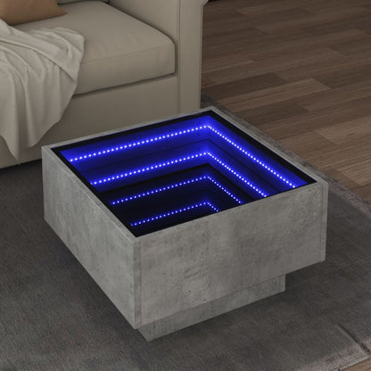 Coffee Table with LED Concrete Grey 50x50x30 cm Engineered Wood