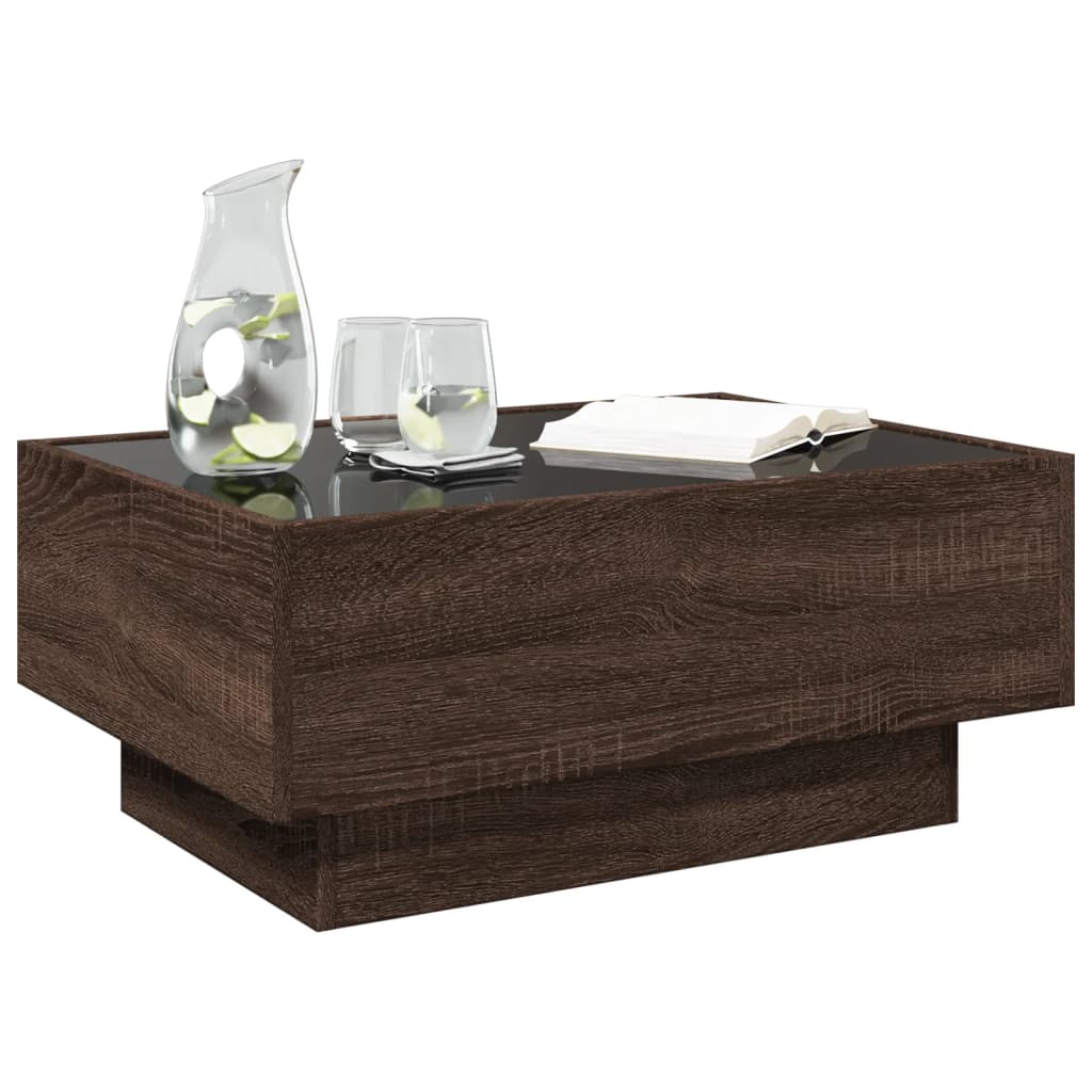 Coffee Table with LED Brown Oak 70x50x30 cm Engineered Wood