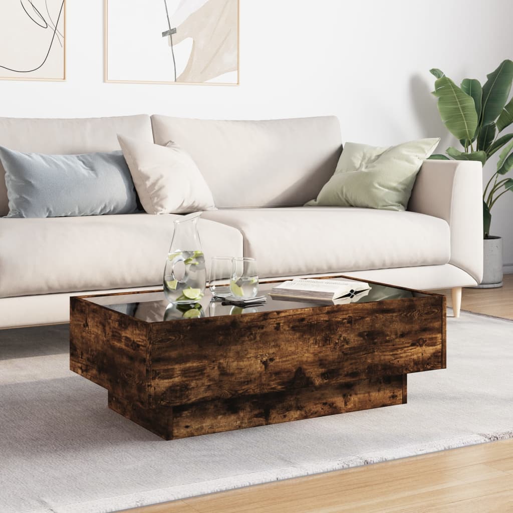 Coffee Table with LED Smoked Oak 90x50x30 cm Engineered Wood