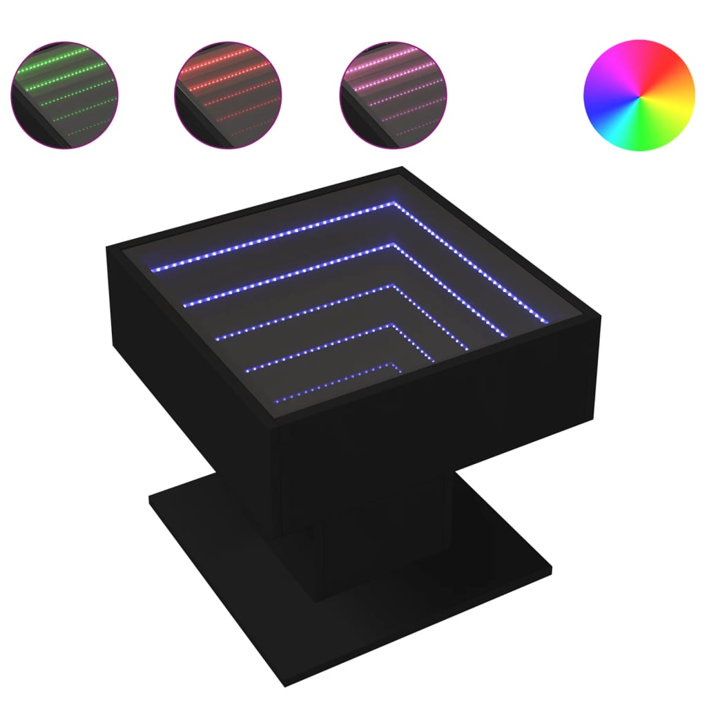 Coffee Table with LED Black 50x50x45 cm Engineered Wood