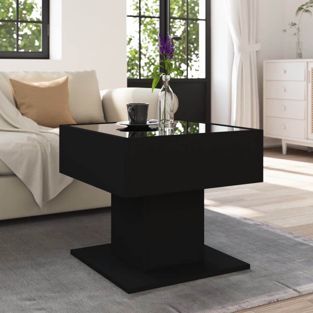 Coffee Table with LED Black 50x50x45 cm Engineered Wood