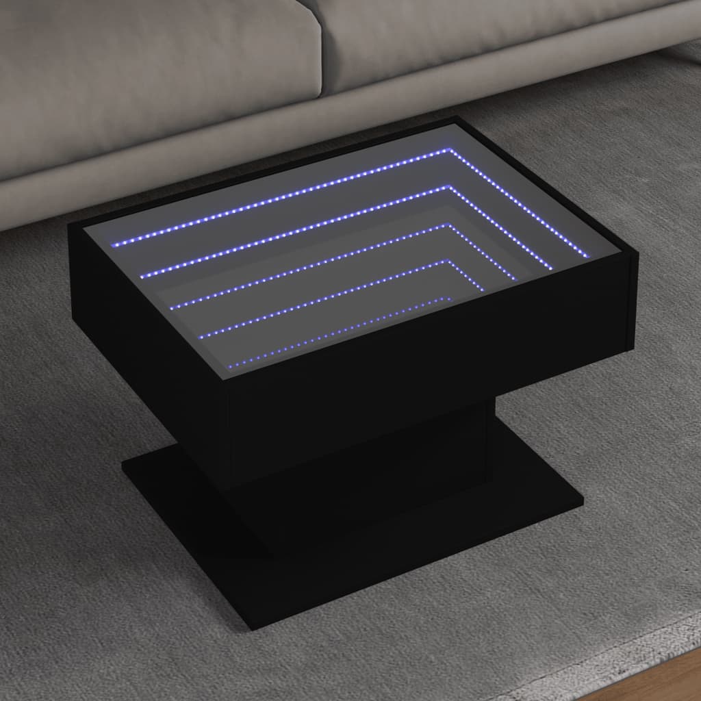 Coffee Table with LED Black 70x50x45 cm Engineered Wood