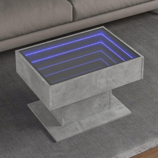 Coffee Table with LED Concrete Grey 70x50x45 cm Engineered Wood