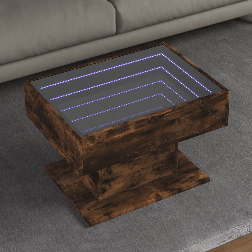 Coffee Table with LED Smoked Oak 70x50x45 cm Engineered Wood