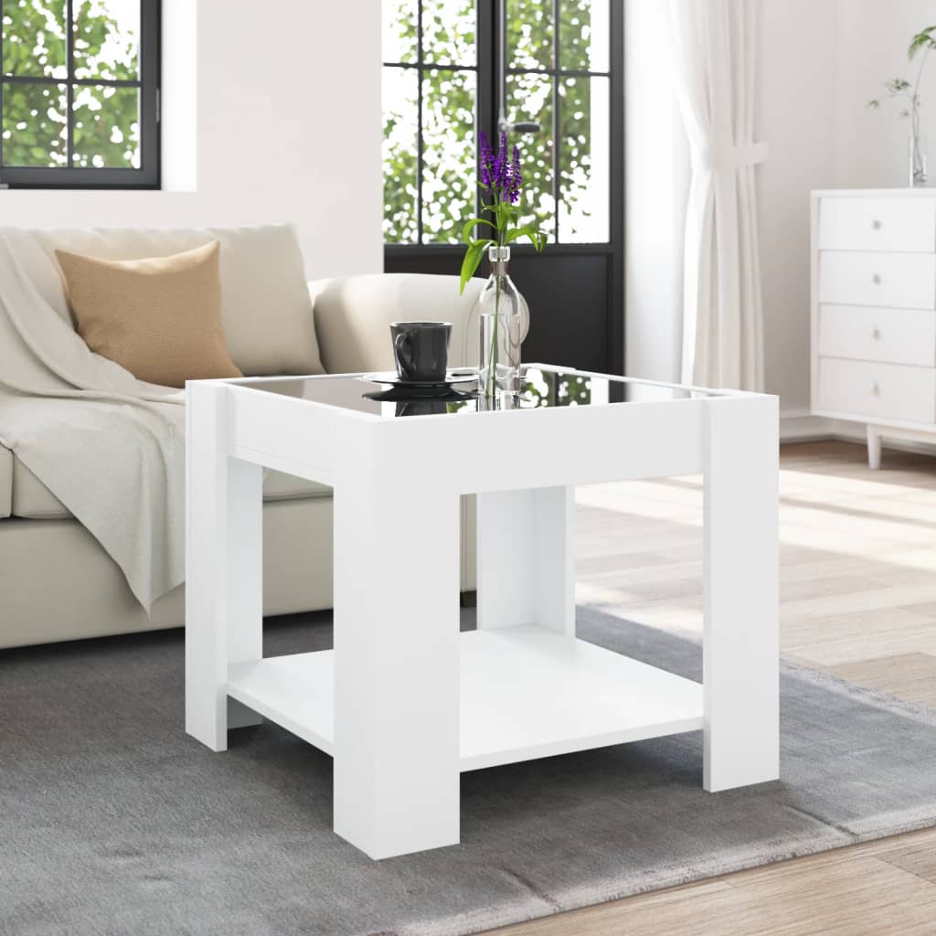 Coffee Table with LED White 53x53x45 cm Engineered Wood