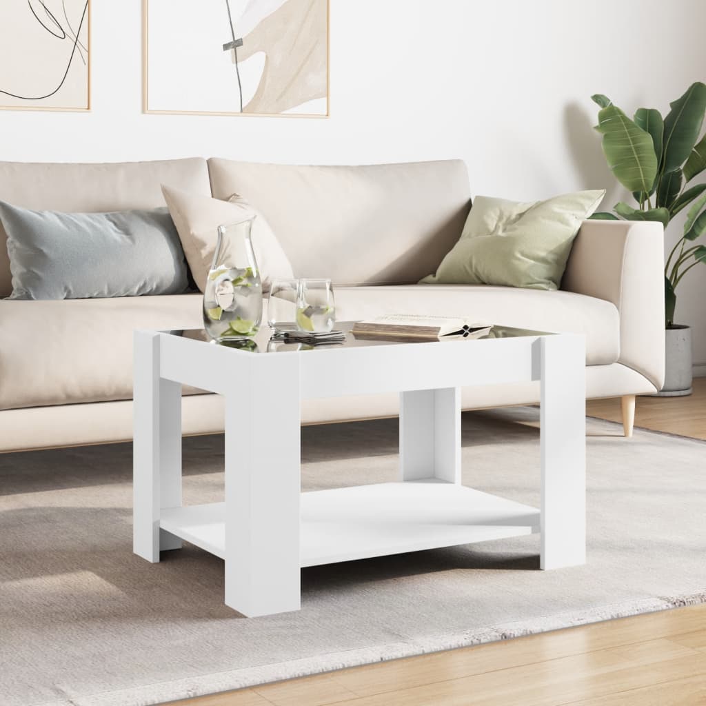 Coffee Table with LED White 73x53x45 cm Engineered Wood