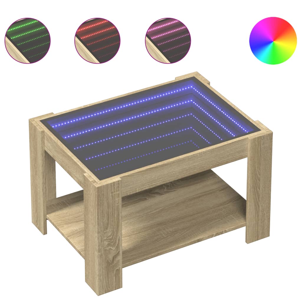 Coffee Table with LED Sonoma Oak 73x53x45 cm Engineered Wood