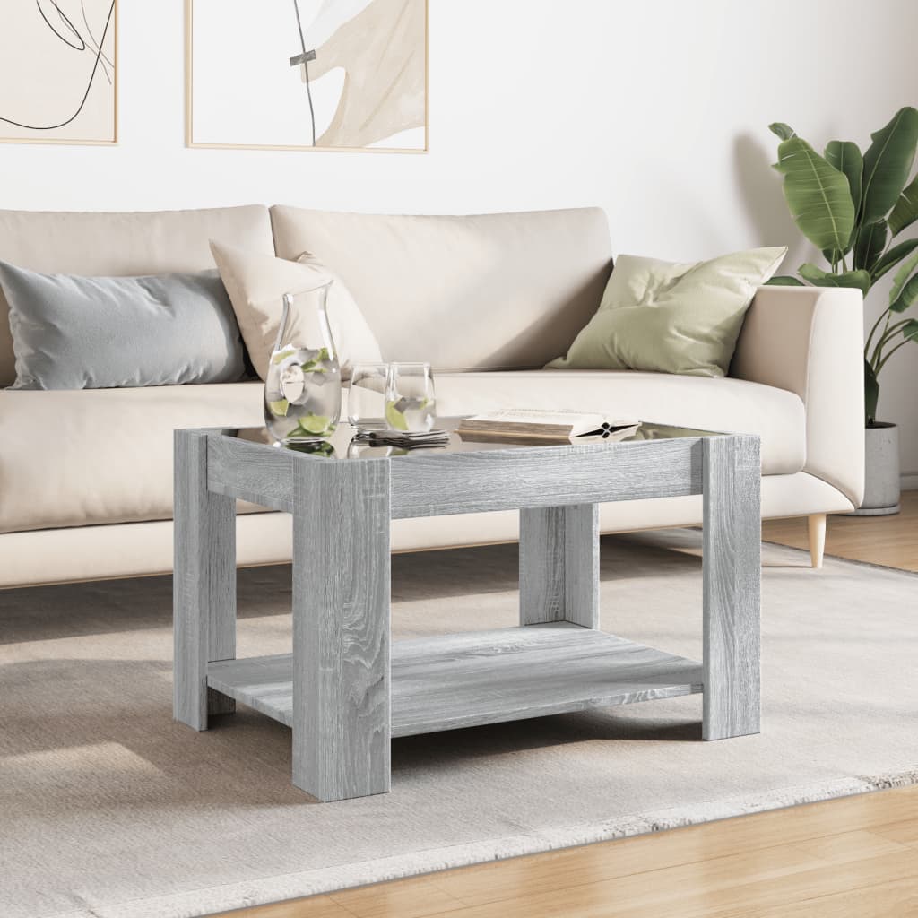 Coffee Table with LED Grey Sonoma 73x53x45 cm Engineered Wood