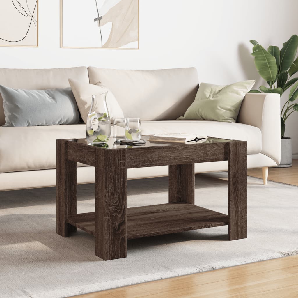 Coffee Table with LED Brown Oak 73x53x45 cm Engineered Wood