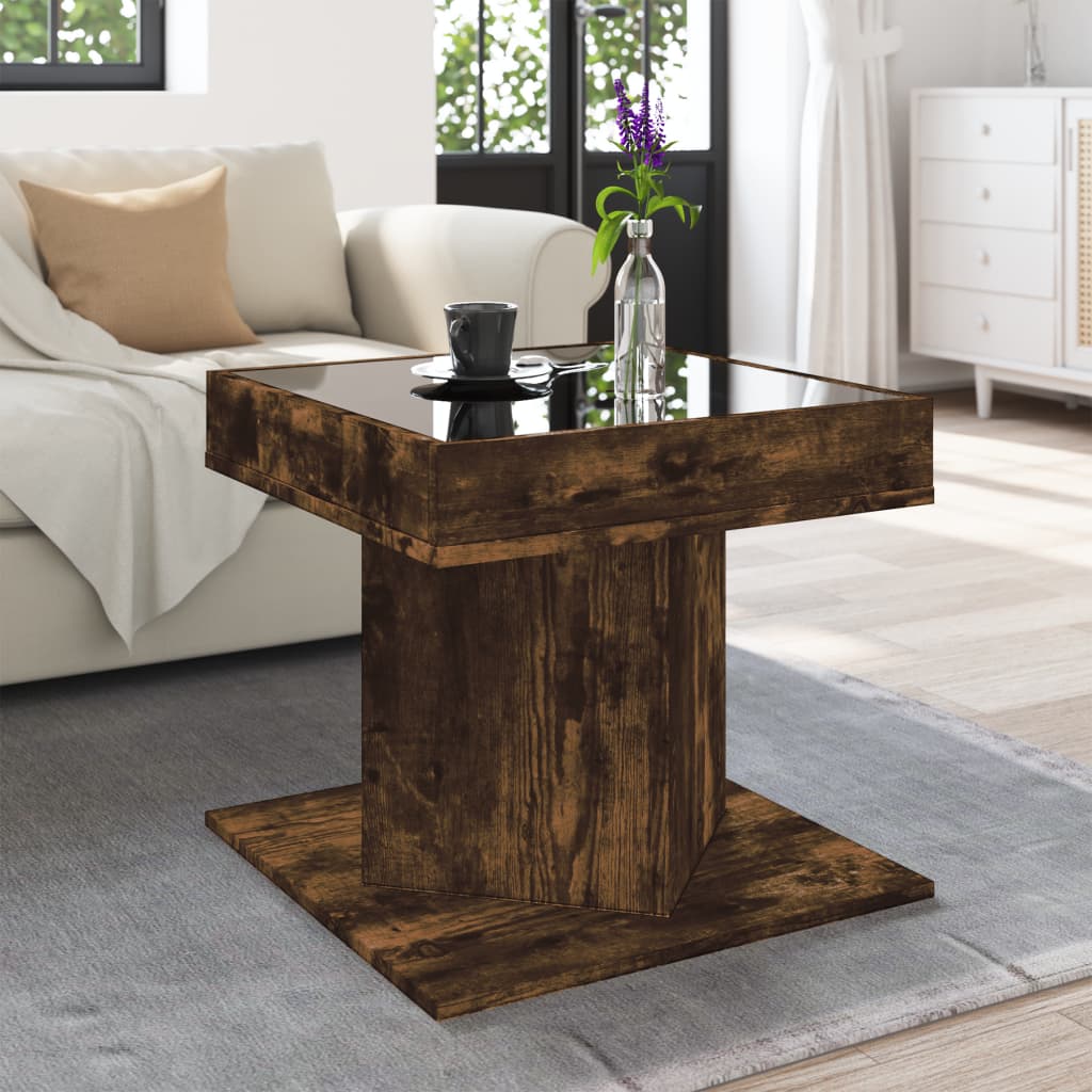 Coffee Table with LED Smoked Oak 50x50x45 cm Engineered Wood