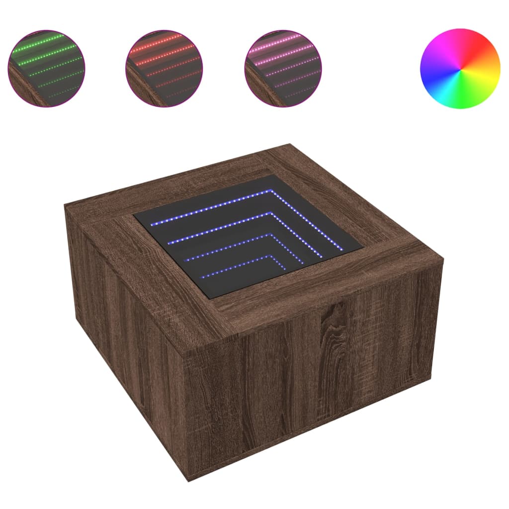 Coffee Table with LED Brown Oak 60x60x40 cm Engineered Wood