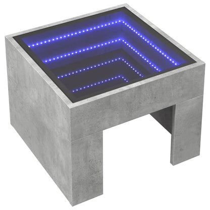 Coffee Table with Infinity LED Concrete Grey 40x40x30 cm