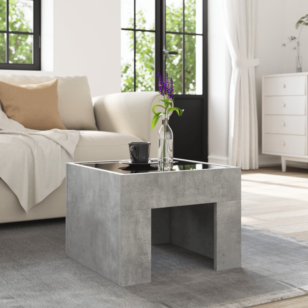 Coffee Table with Infinity LED Concrete Grey 40x40x30 cm