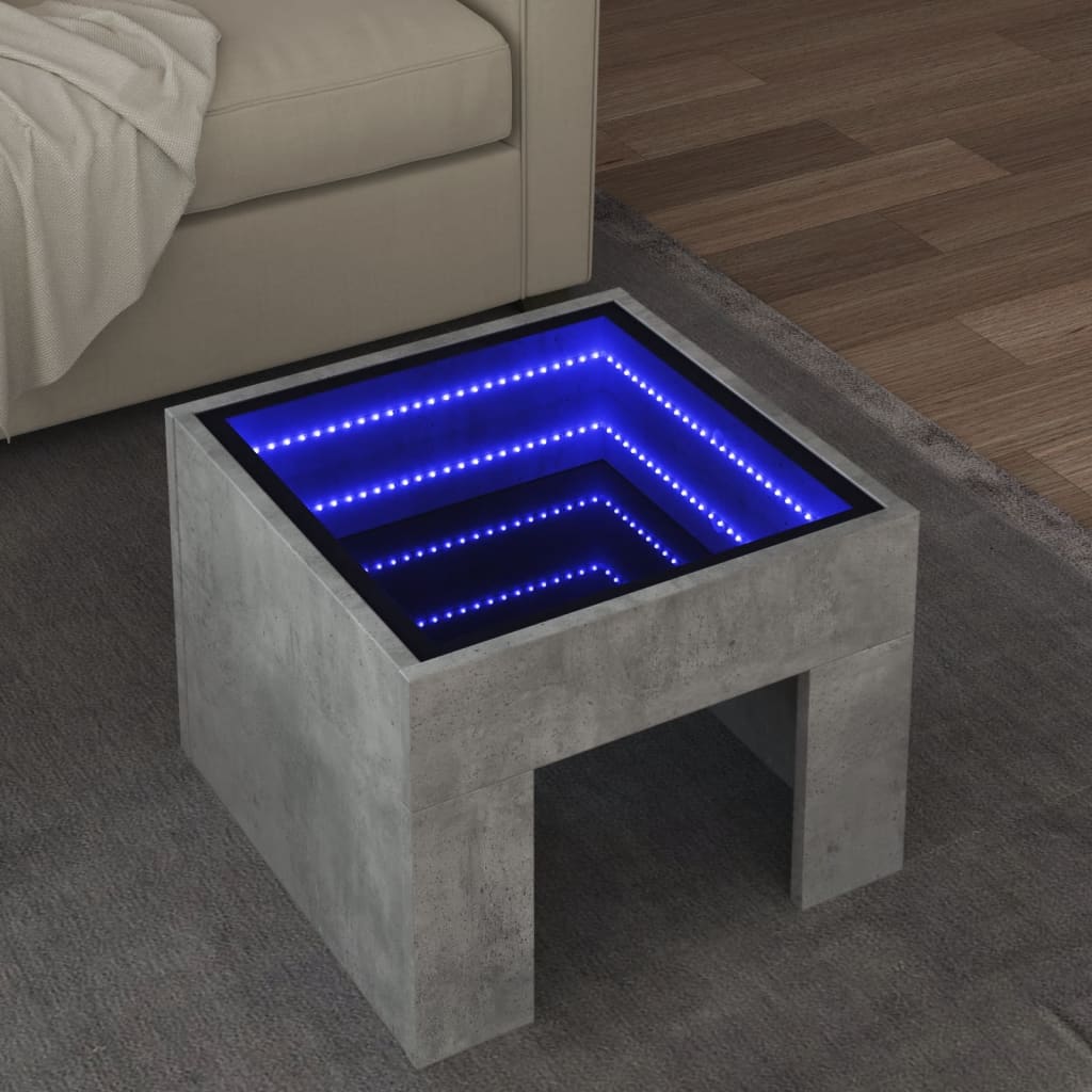 Coffee Table with Infinity LED Concrete Grey 40x40x30 cm