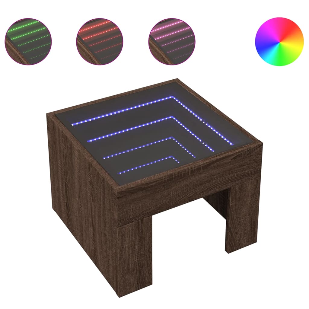 Coffee Table with Infinity LED Brown Oak 40x40x30 cm