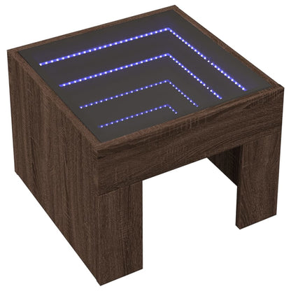 Coffee Table with Infinity LED Brown Oak 40x40x30 cm