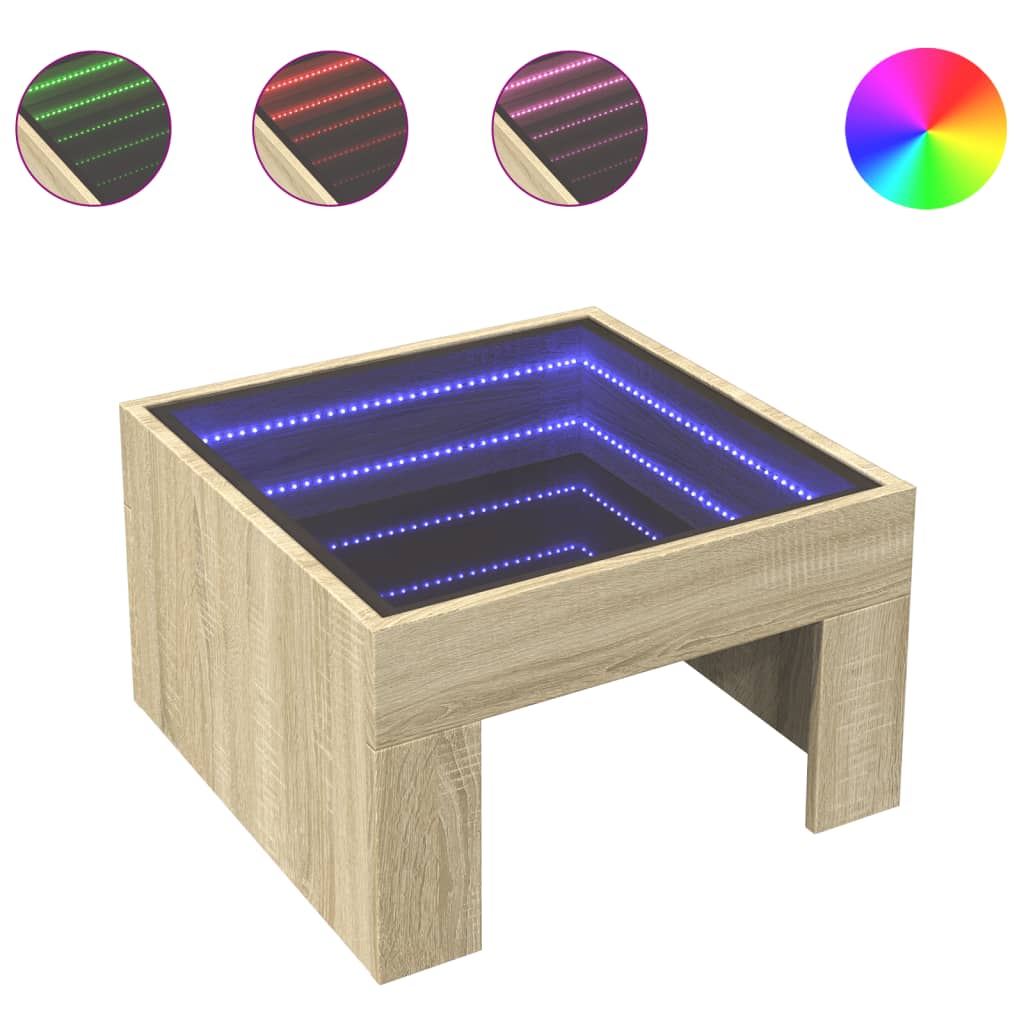 Coffee Table with Infinity LED Sonoma Oak 50x50x30 cm