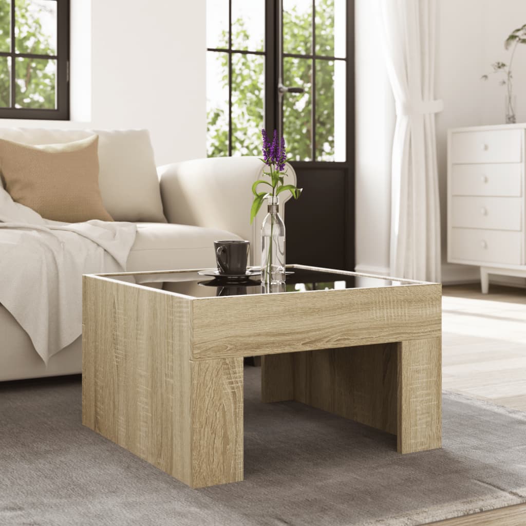 Coffee Table with Infinity LED Sonoma Oak 50x50x30 cm