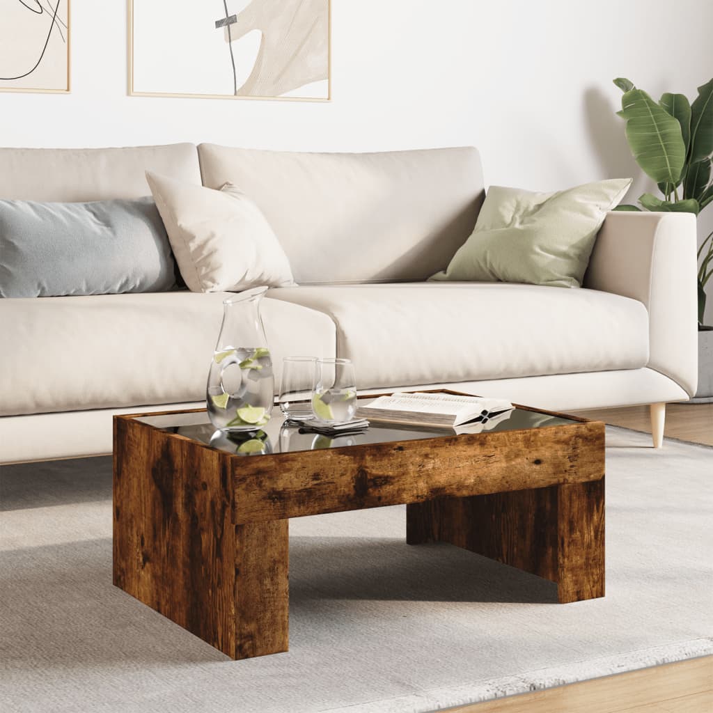 Coffee Table with Infinity LED Smoked Oak 70x50x30 cm